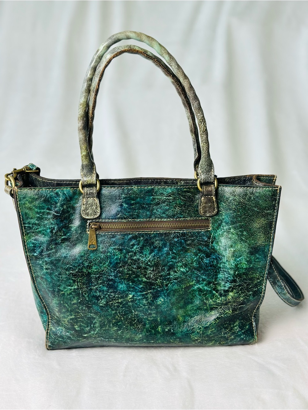 Patricia Nash Turquoise Hand-Tooled Floral Leather Tote Bag - Picture 5 of 12